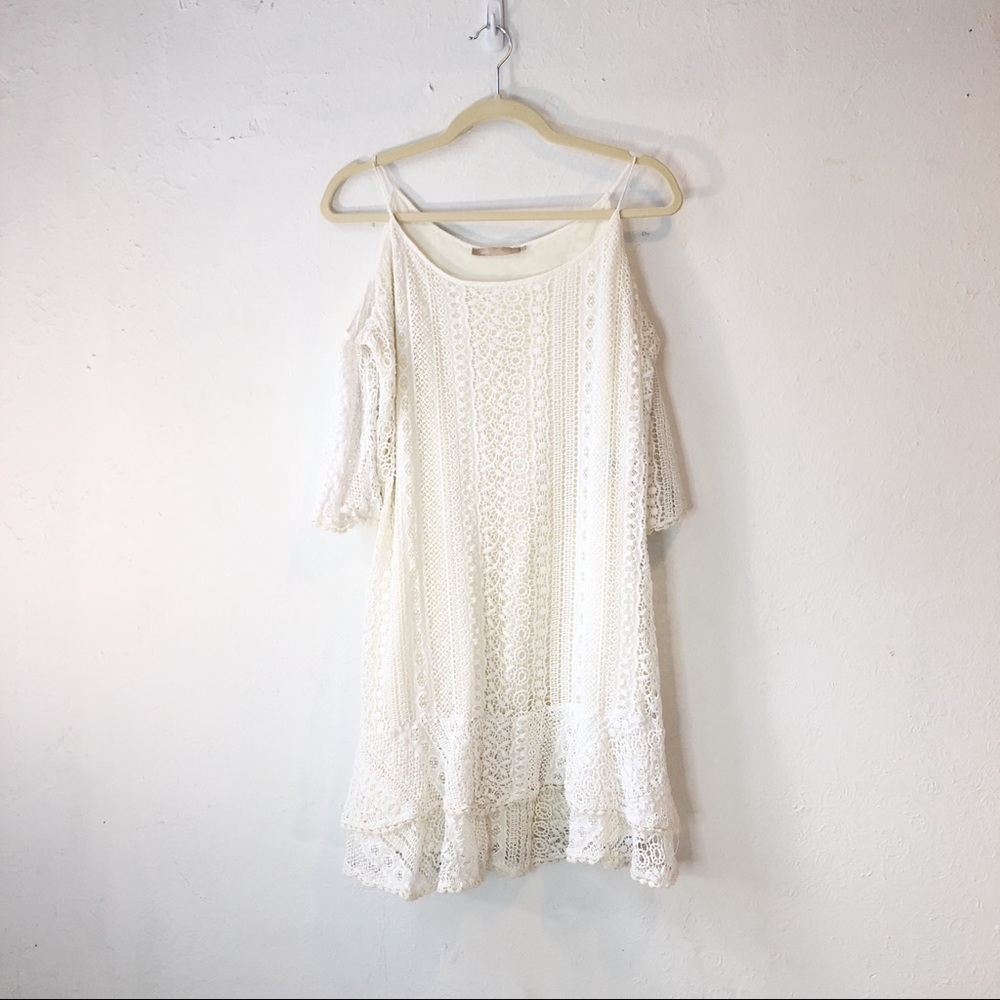 Mob womens crochet cold shoulder white mini dress